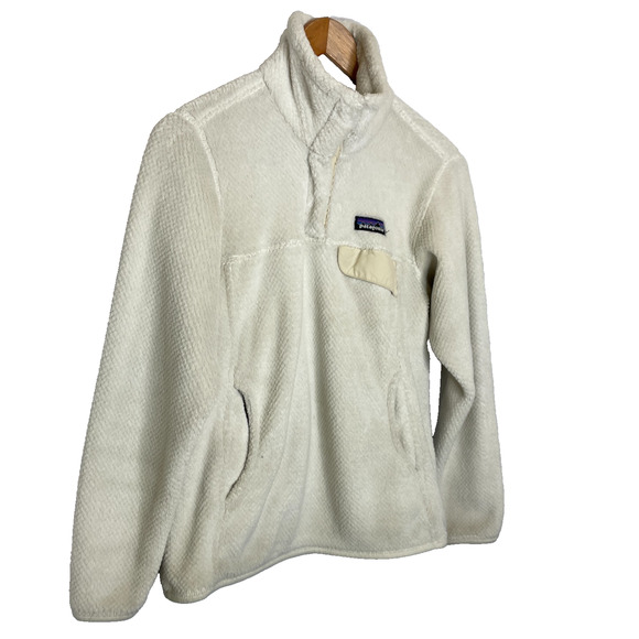 Women's Small Patagonia Retool Snap Fleece Raw Linen White Pullover - Picture 2 of 7